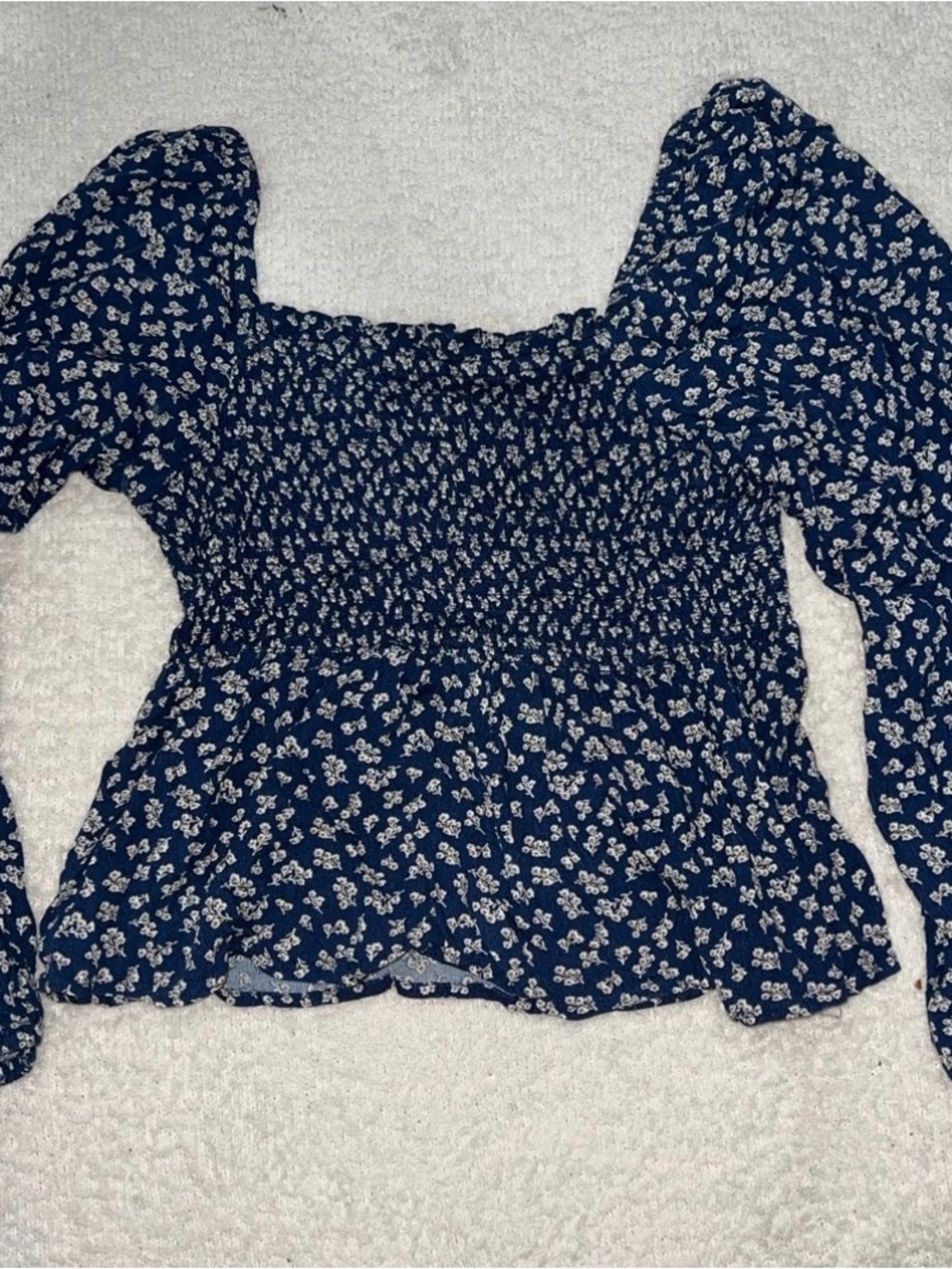dip Navy Floral Smocked Puff-Sleeve Top